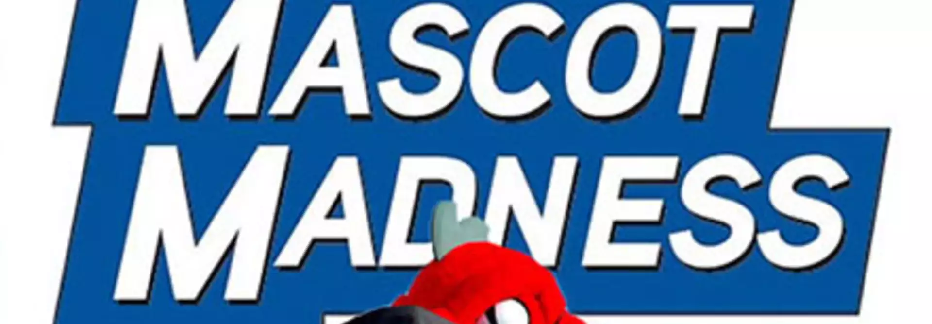 Red the dragon wearing a mask with Mascot Madness logo