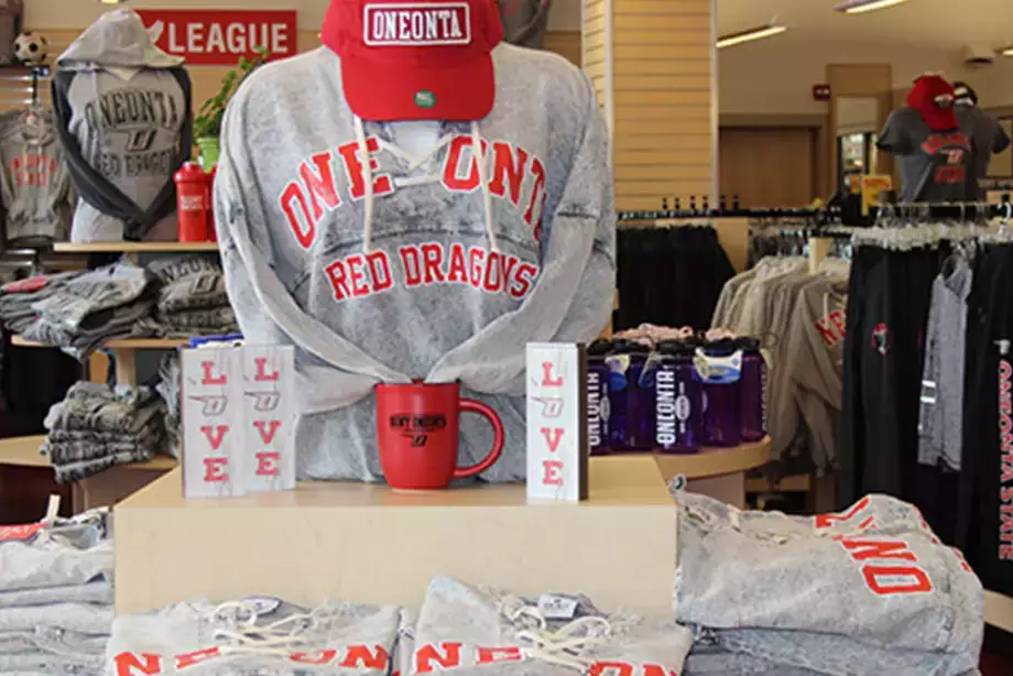 Red dragon merchandise on display at Red Dragon Outfitters