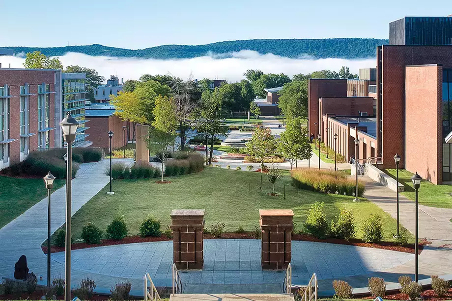 view of SUNY Oneonta quad from Welcome Center