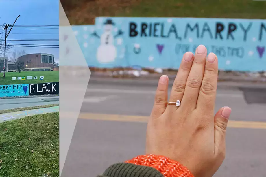 Alumnus Uses Oneonta Wall to Pop the Question