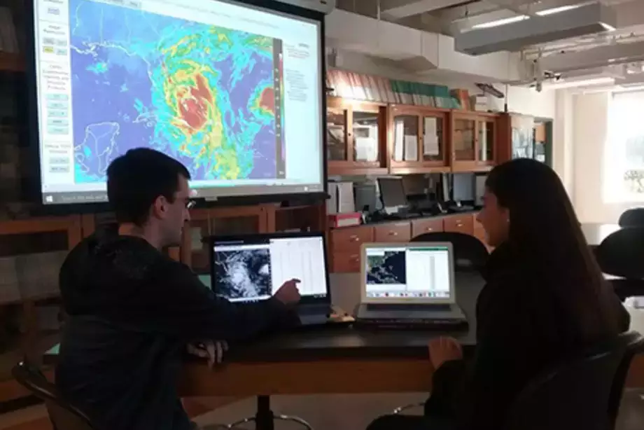 Meteorology majors working on hurricane research