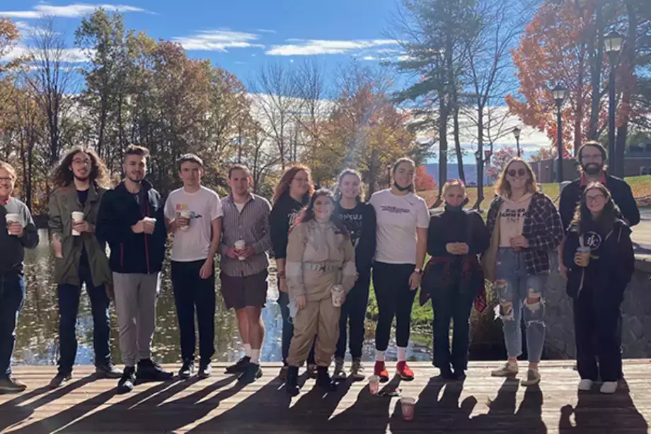 Meteorology majors enjoying a coffee at Hunt Union