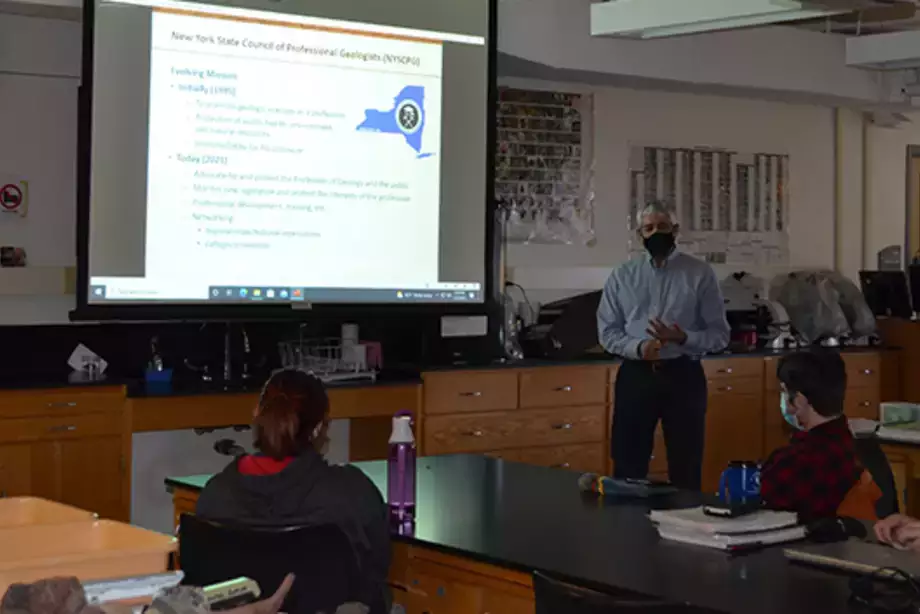 Gene Florentino (Class of '83) lecturing on Professional Geologist Licensure in New York