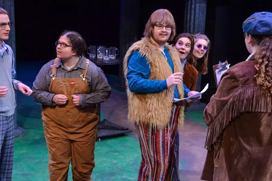 Students perform as the Mechanicals in A Midsummer Night's Dream 2020