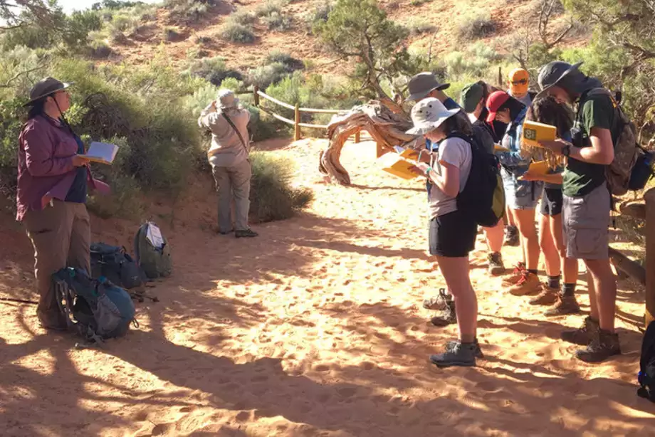 Dr. Fall and students at Arches National Park (Utah)