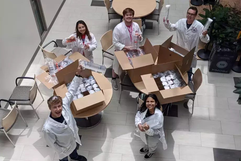 Aerial view of iGEM team with Corning donation