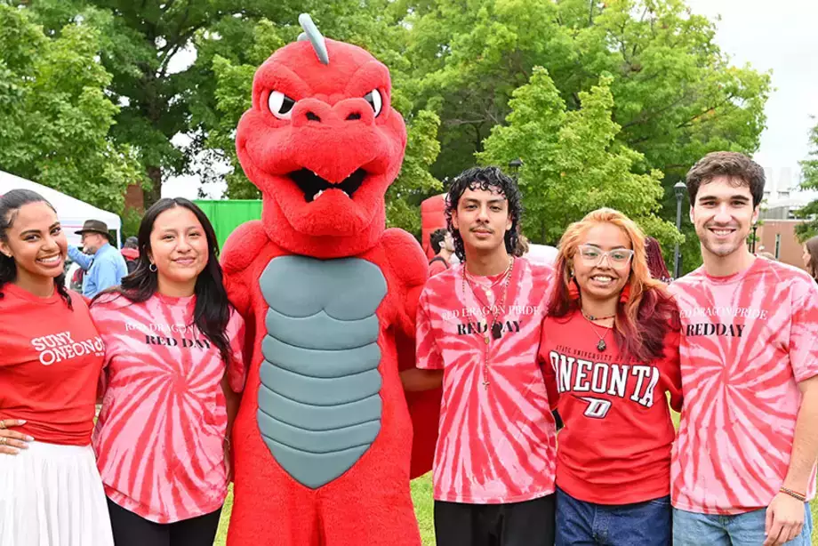 Students posing with Red