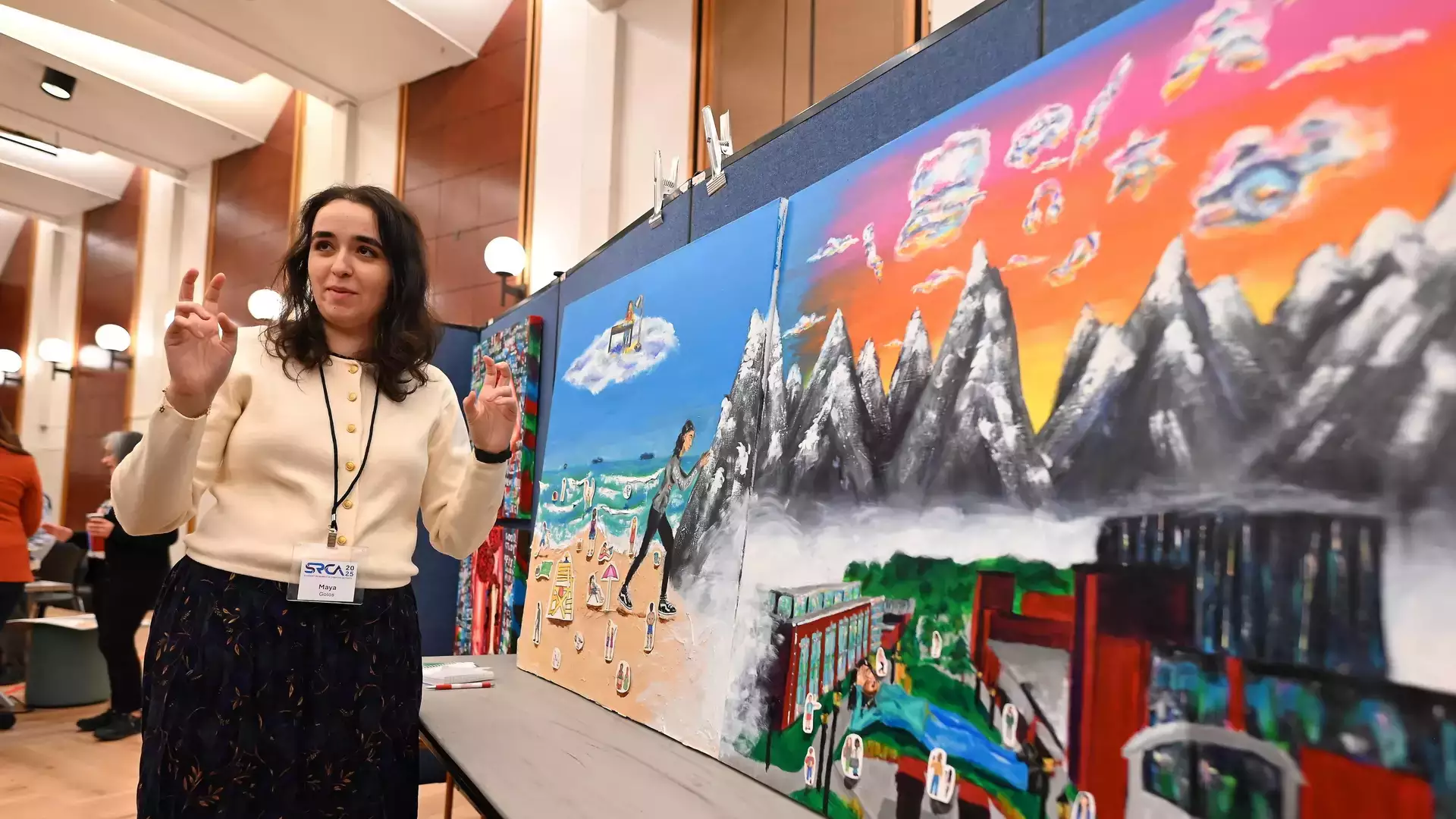 Art student presenting at the Student Research & Creative Activity Showcase