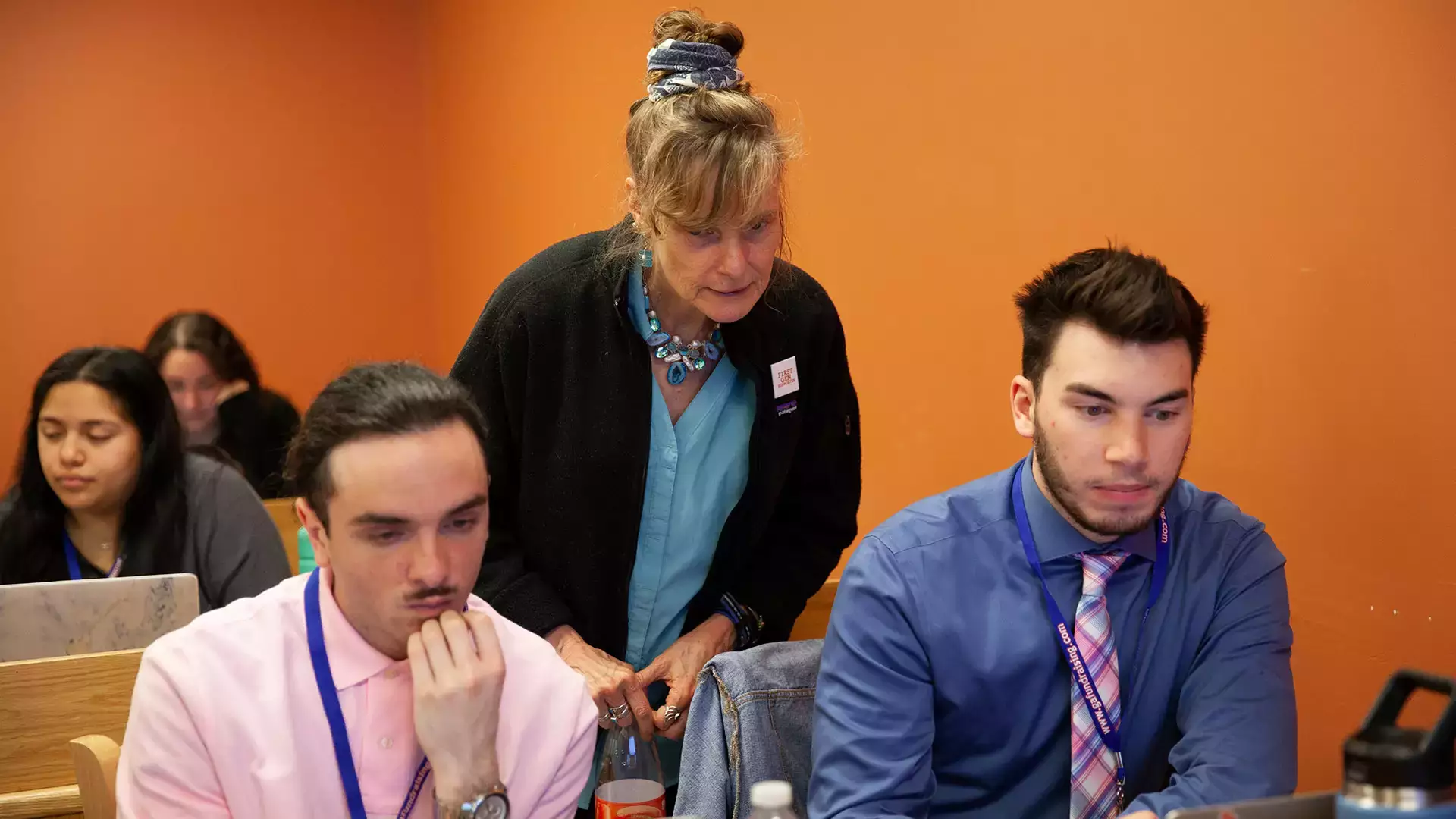 Dr. Leanne Avery works with senior Elementary Education majors.