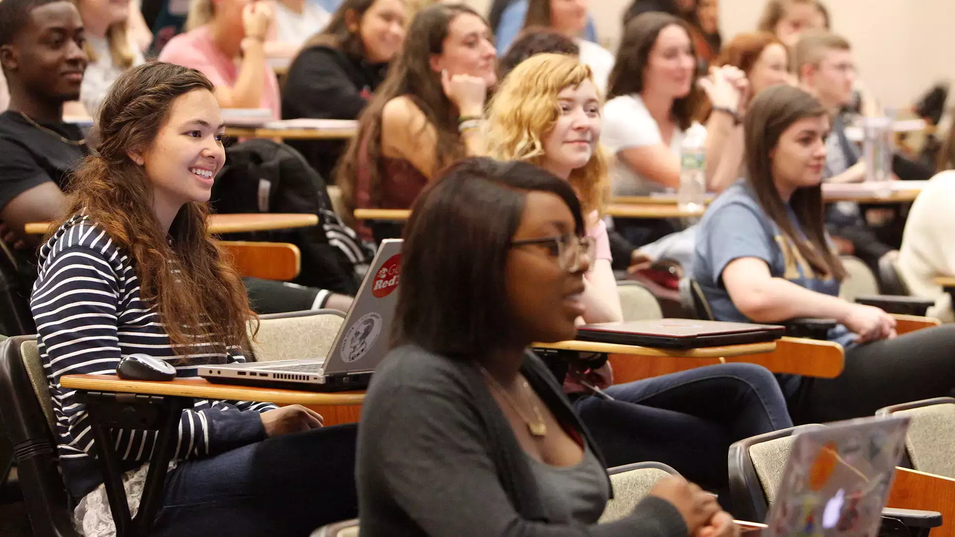Students attend a Media Studies lecture course taught by Assistant Professor Karen Stewart