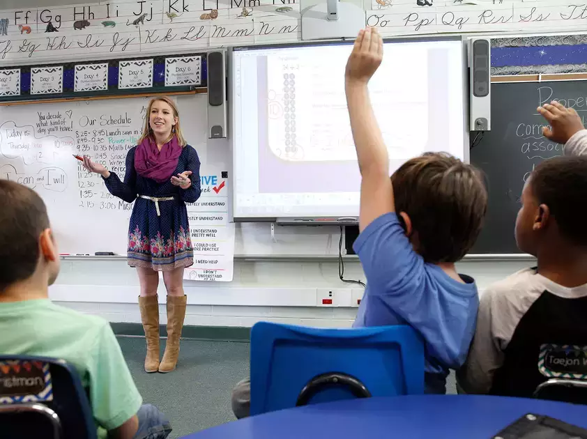 SUNY Oneonta education student Kayleigh Gileski teaches a math lesson on multiplication and division