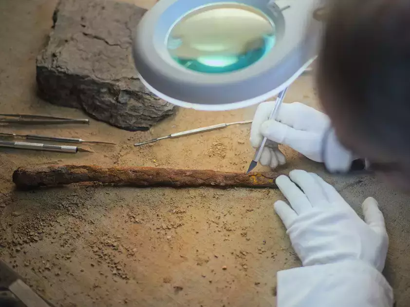 Archaeologist working in the lab